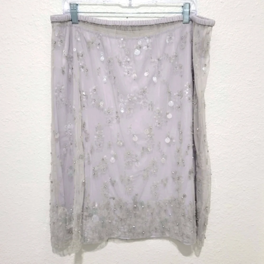 J Crew Collection Flower Sequin Midi Skirt Silver Gray CD483 SZ XL NWT